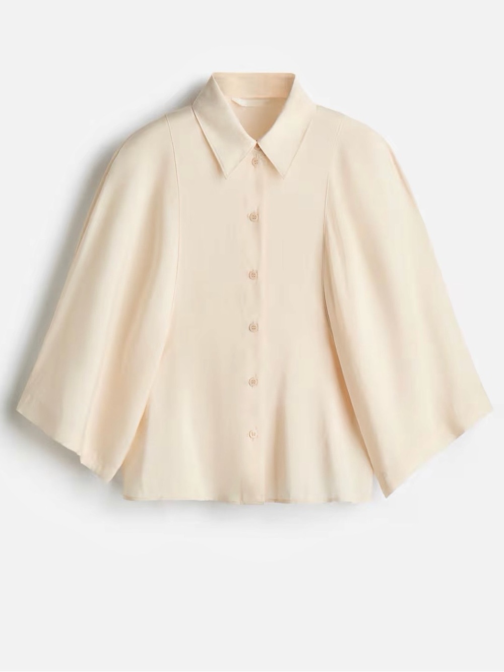 H&M NWT butterfly sleeve 3/4 sleeve flowy ivory cream Tailored button shirt